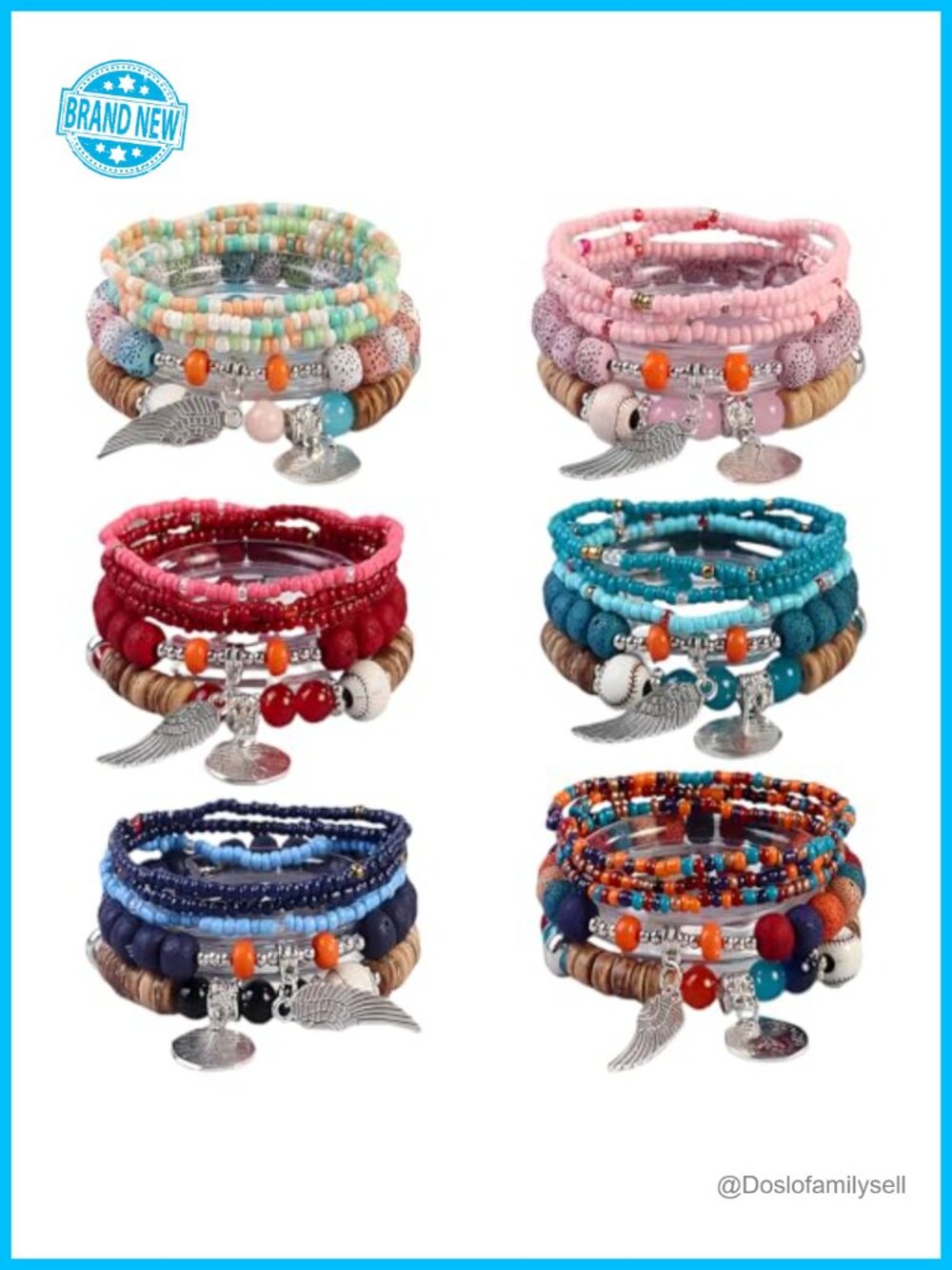 6-Piece Stackable Boho Bracelet Set Hypoallergenic Stretch Beaded